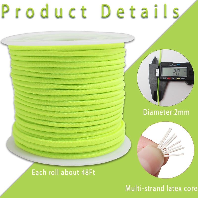 ZHFMLY Neon Yellow Elastic Beaded Cords 2mm 2/25 inch Elastic Cord String for Bracelets,Small Bungee Shock Cord for DIY Crafts, Beading and Sewing 48ft(ZH178) - Image 2